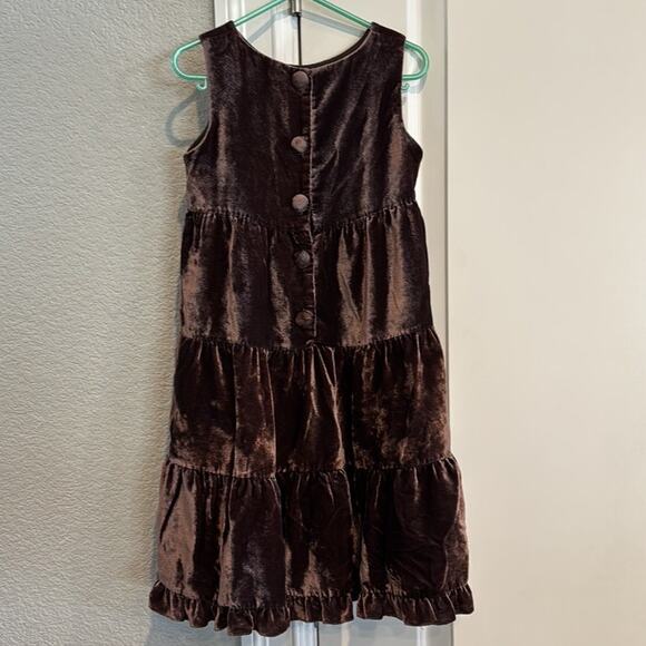 H&M chocolate brown silk blend velvet tired hi low dress size 4/5 formal special - Picture 2 of 8